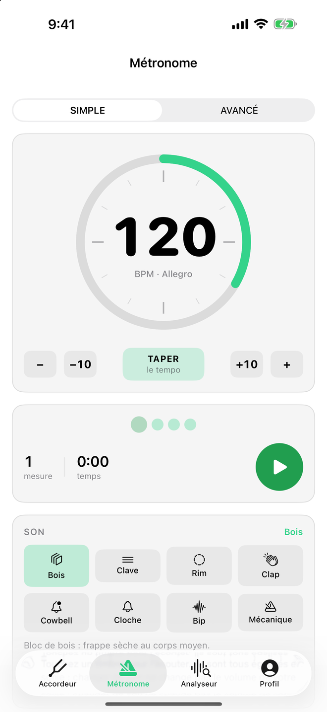 Métronome de Sound Tools avec le cadran de tempo